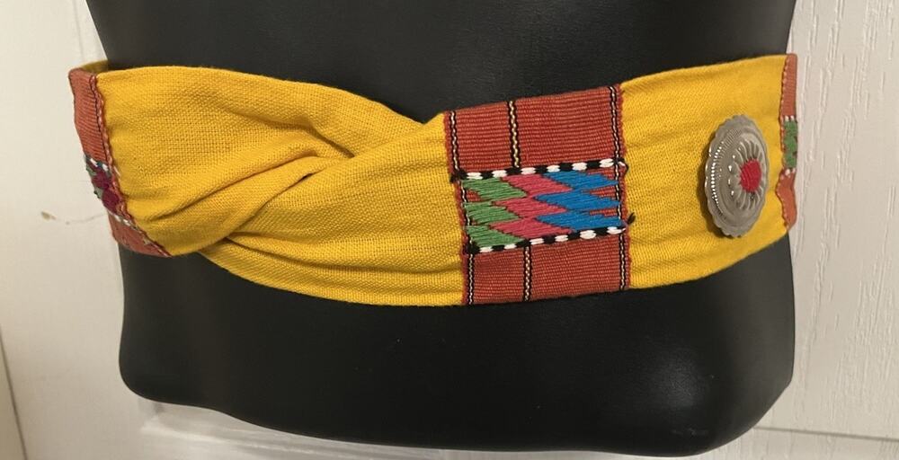 VTG 80s Aztec Southwest Twist Belt Conchos Adjustable Statement Boho Colorful